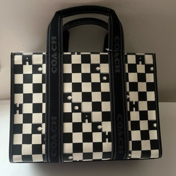 New Coach Silver/Black/Chalk Smith Tote With Checkerboard Print #CR101 - Picture 1 of 10